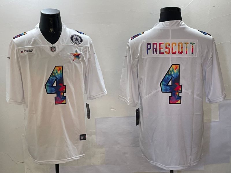 Men Dallas Cowboys #4 Prescott White Rainbow 2024 Nike Limited NFL Jersey style 01081